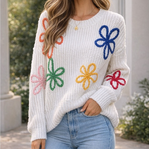 moon & madison Sweaters - moon & madison Multicolor Floral Knit Sweater